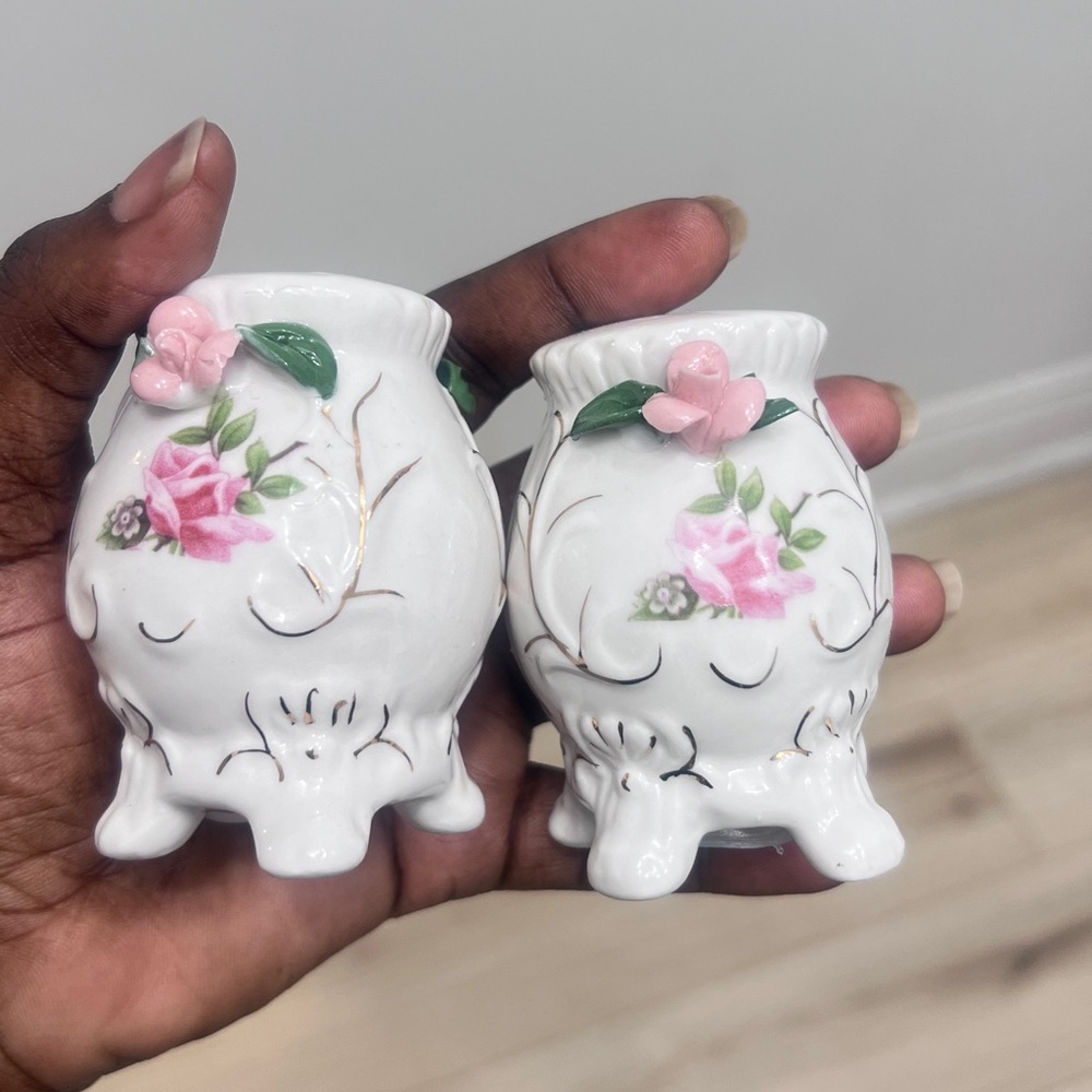 White and Pink Floral Salt and Pepper Shakers
